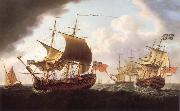 Francis Swaine Men-o-war sailing in choppy waters Spain oil painting artist